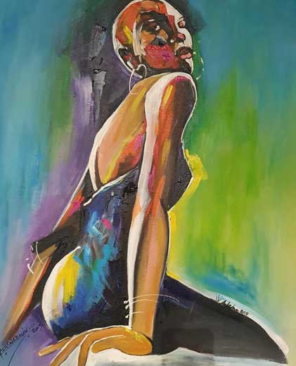 peinture d'une femme africaine assise